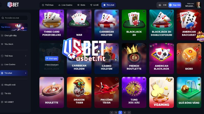 Trò chơi có trong Table games USBET